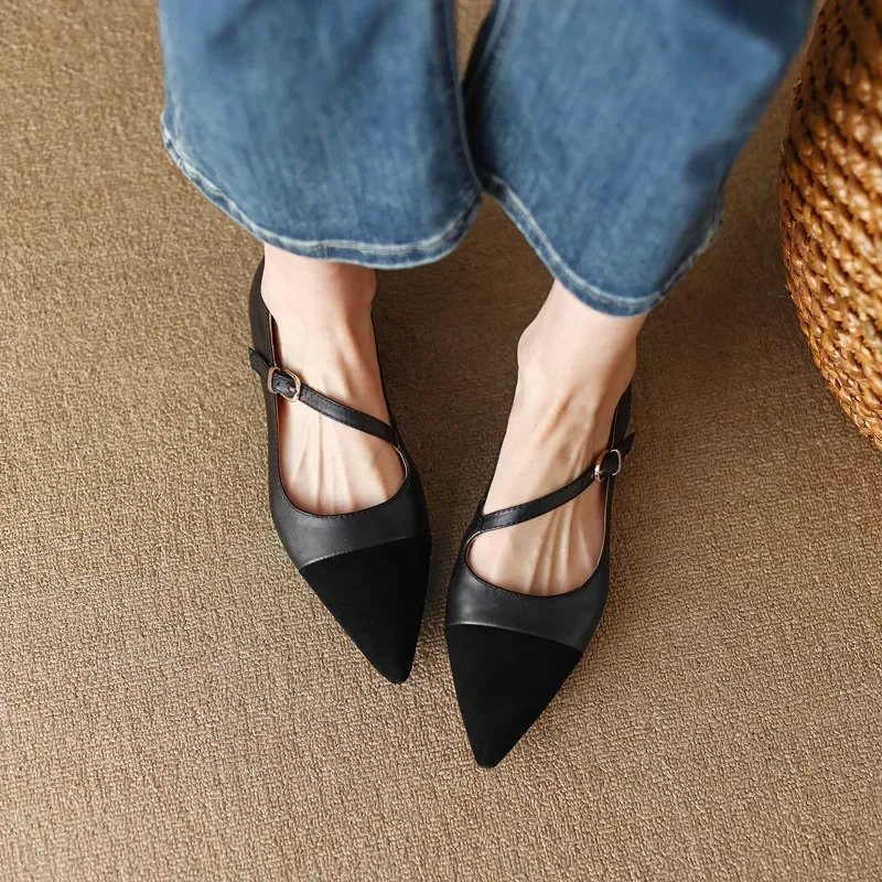 Women Flat Women's Pointed Toe Retro Single Shoes One Word Buckle Round Mary Jane Shoes Ballerina Flats Mujer 2025